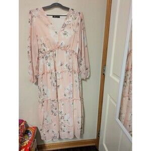 Simplee Size Large Pink Flowy Dress Flowers